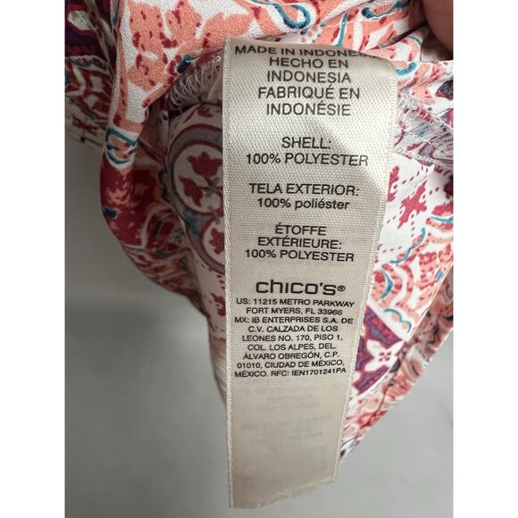 Chicos Patchwork Flutter Sleeve Top Chico's Size 3 Geometric Flowy Hi-Lo - Picture 5 of 8